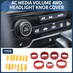 Set of 7 AC Media 4WD Headlight Switch Knob Cover Ring for GMC Canyon (2015–2022) Red