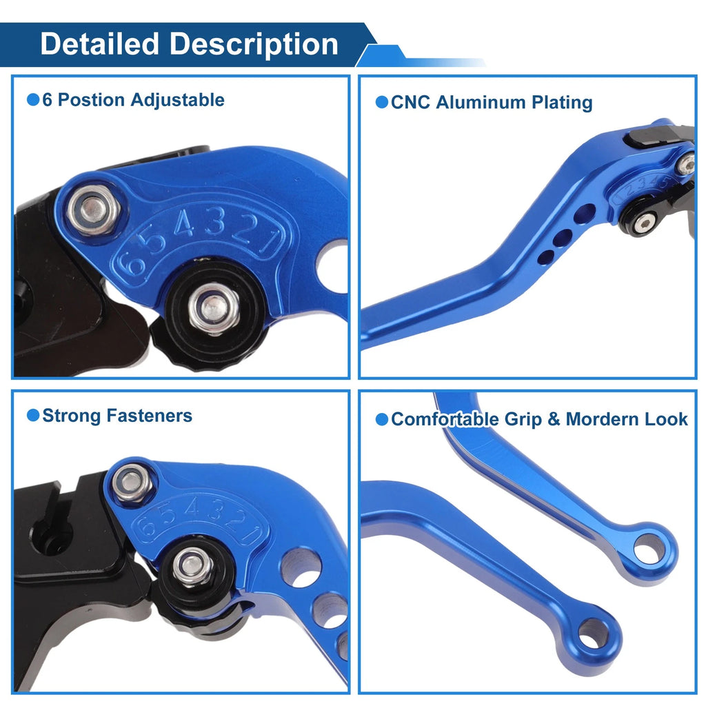 Adjustable Short Brake Clutch Levers Set of 2 for Suzuki SV650 (1999–2010) Solid Blue