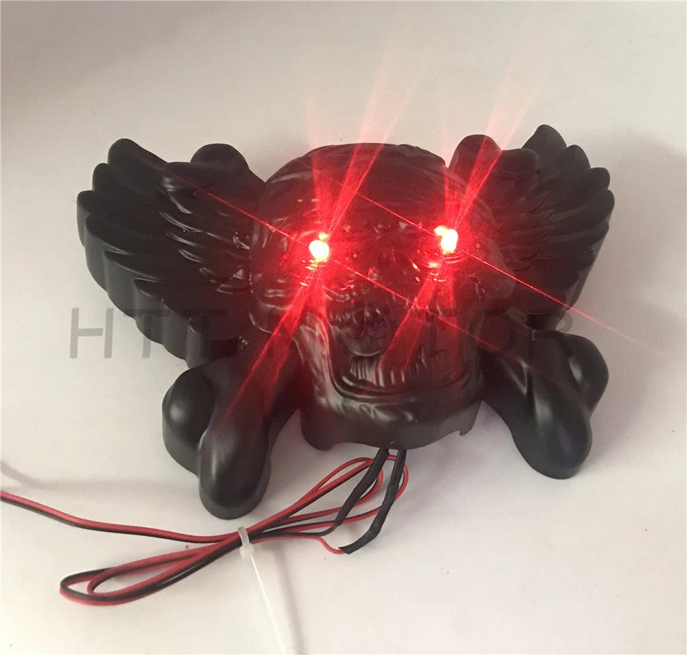 Black Skull Head Horn Cover with Red Light for Harley V-Rod (1992–2020)