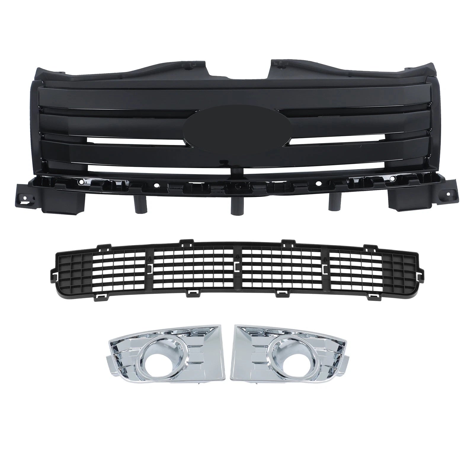 Chrome Front Upper Bumper Grille + Fog Light Lamp for Ford Edge (2007–2010)
