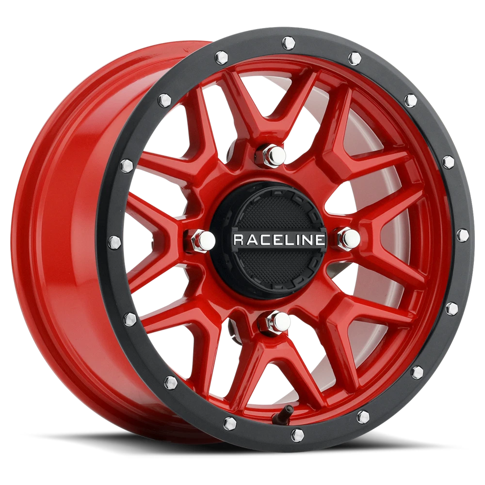 Raceline Krank Wheel 14x7 4/110 5+2 +10mm Black/Red for ATV/UTV (2015–2017)
