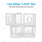 White LOVE Box Cube Clear Balloon Boxes for Birthday Baby Shower Party
