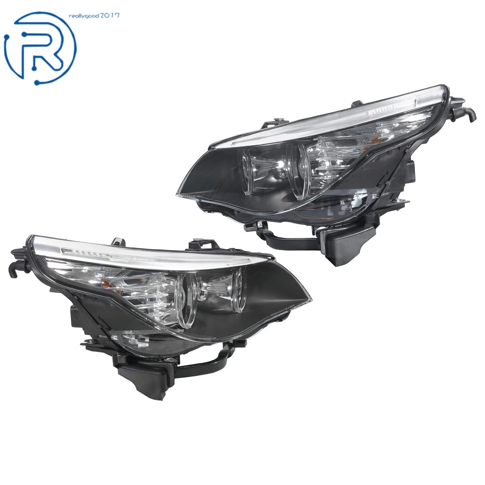 Set of 2 Black Halogen Headlights for BMW 528i (2008-2010)