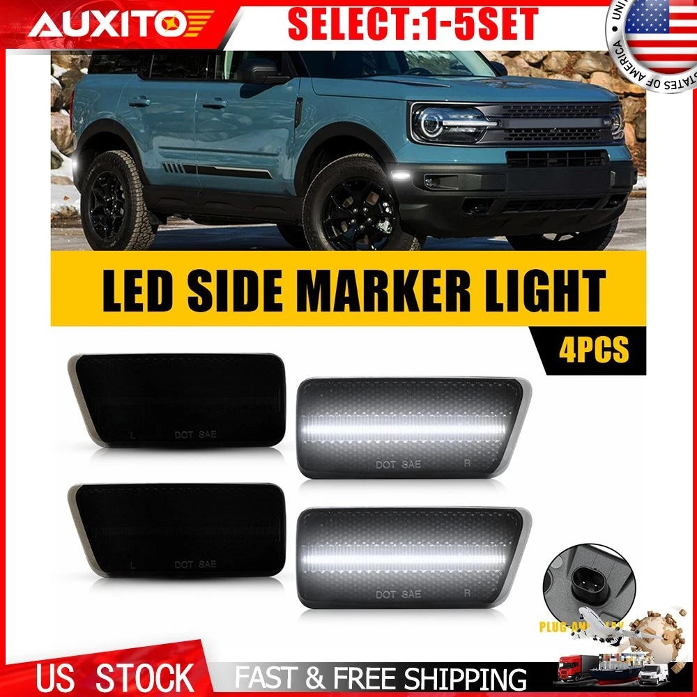 Set of 4 Smoked White LED Front & Rear Side Marker Lights for Ford Bronco Sport (2021–2023)