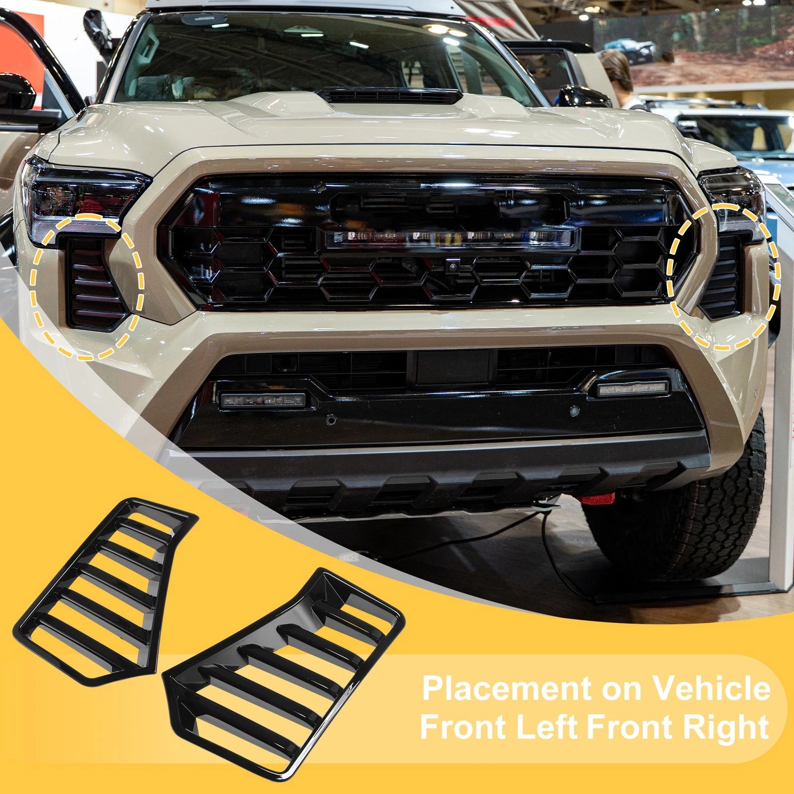 Set of 2 Headlight Trim Bezels for Toyota Tacoma (2024–2026) Glossy Black