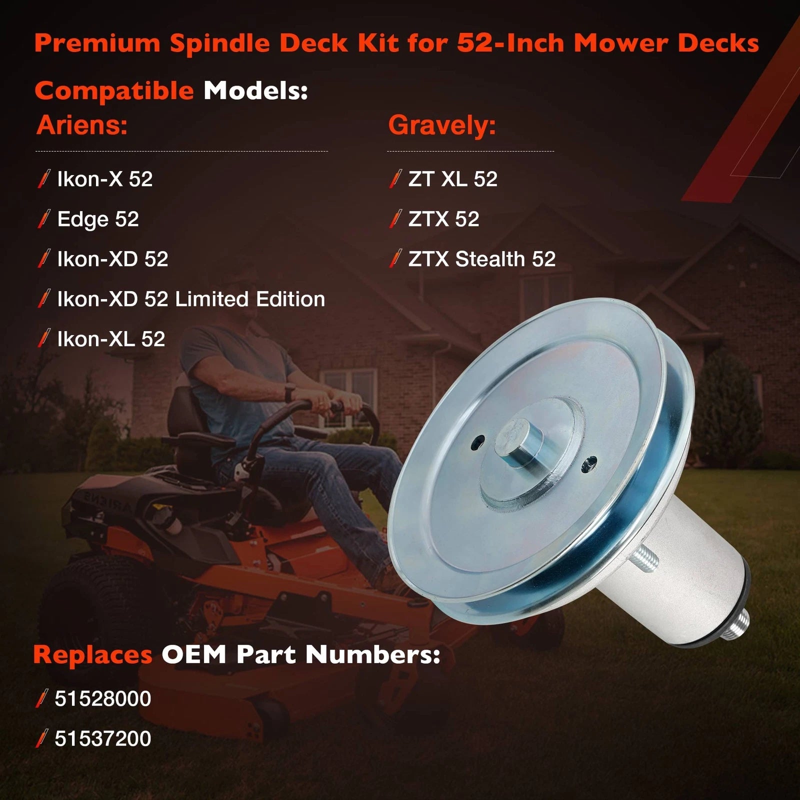 Mower Deck Spindle Assembly for Ariens Ikon-X, Edge, Gravely ZT XL, ZTX (51528000)