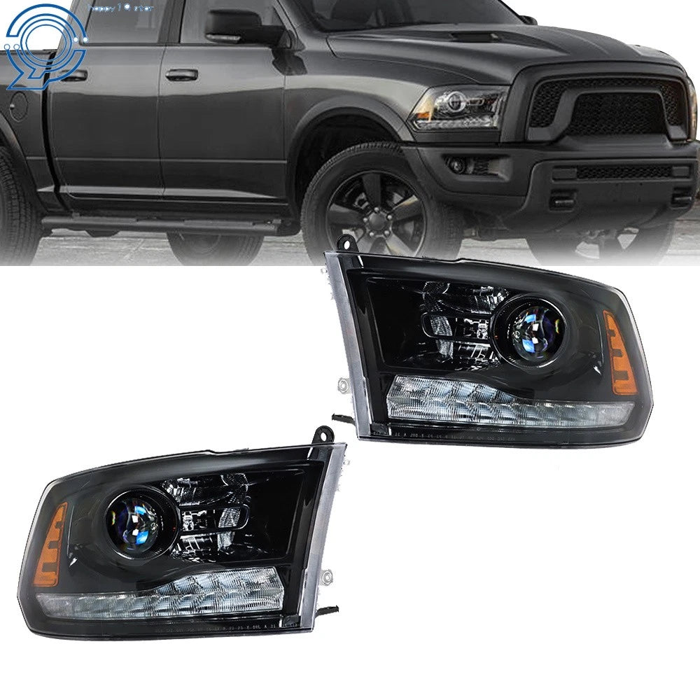 Set of 2 LED Headlights for Dodge Ram 1500-3500 (2013–2018) Black Housing