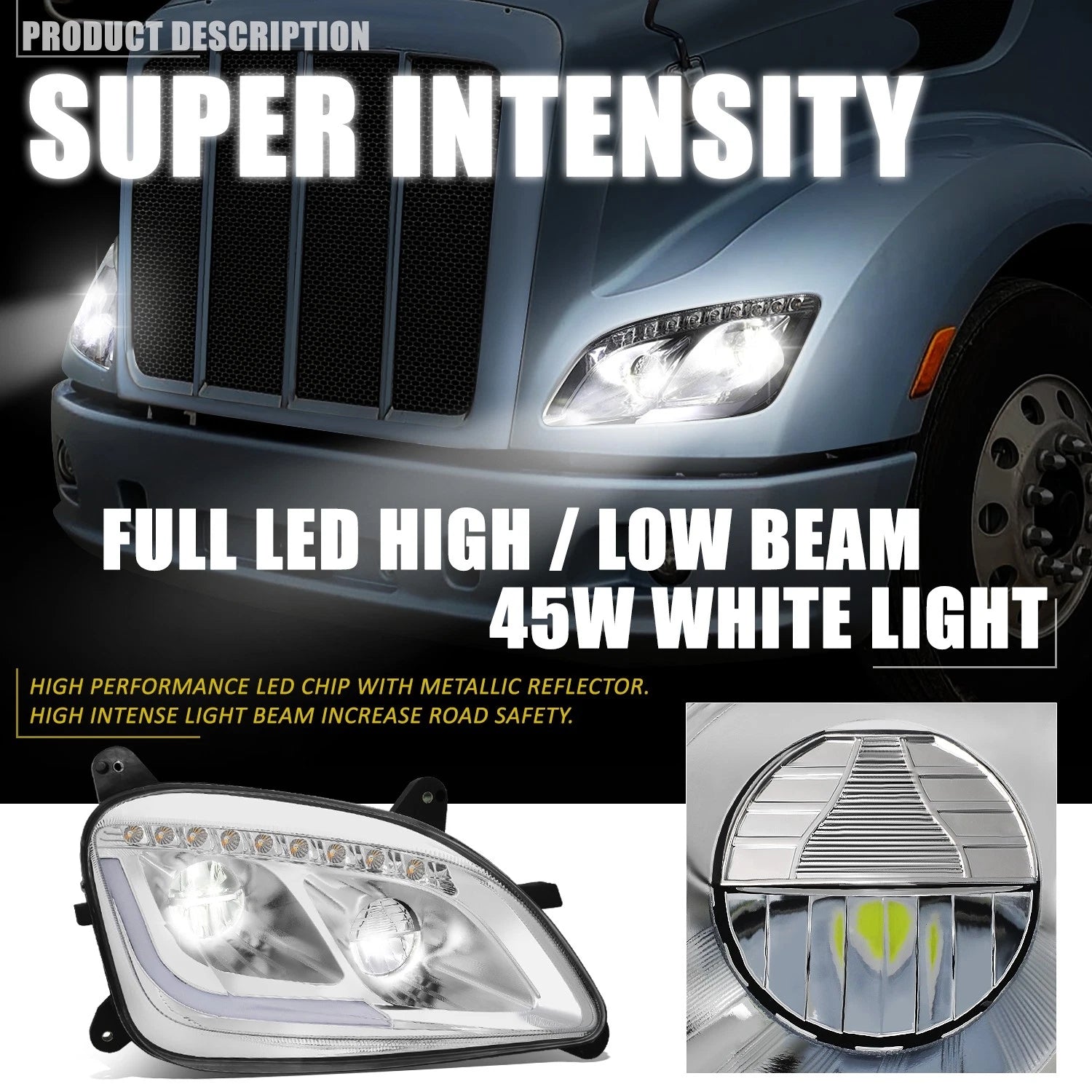 LED Sequential Signal/DRL Headlight for Peterbilt 587 (2011–2018) & 579 (2013–2020)