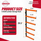 6-Level Wall Mount Lumber Storage Rack for Indoor & Outdoor Use