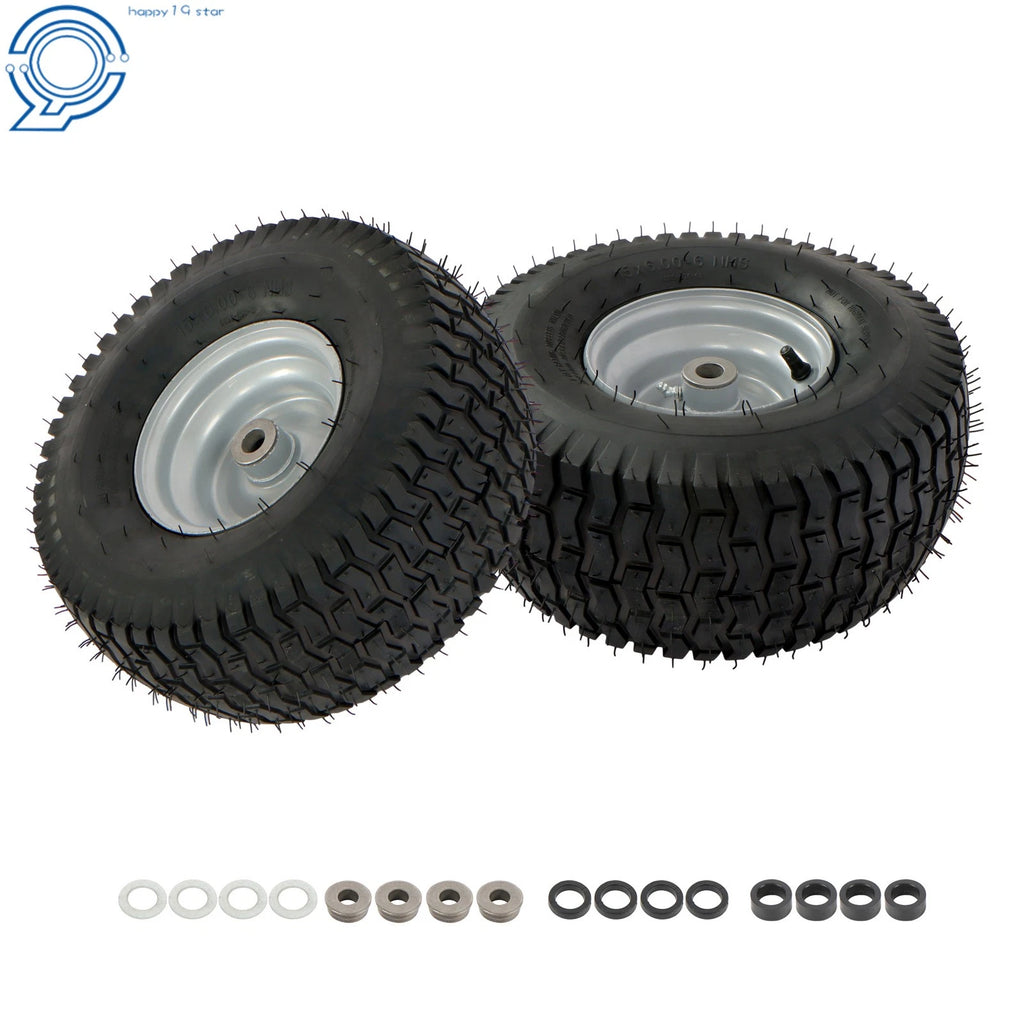 Set of 2 Lawn Mower Tires & Wheels for 15" Axle (Inflated, 3" Hub)