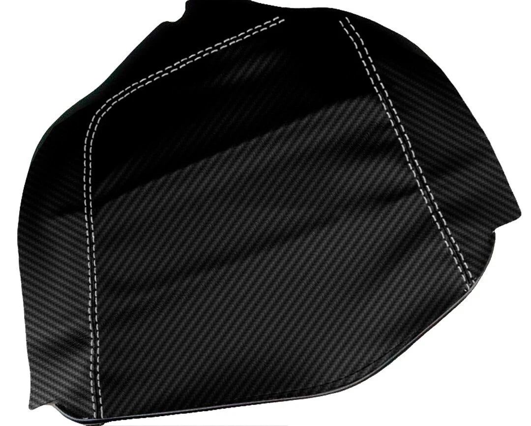 Console Armrest Cover for Dodge Ram (2002–2008) PVC Carbon Fiber White Stitch
