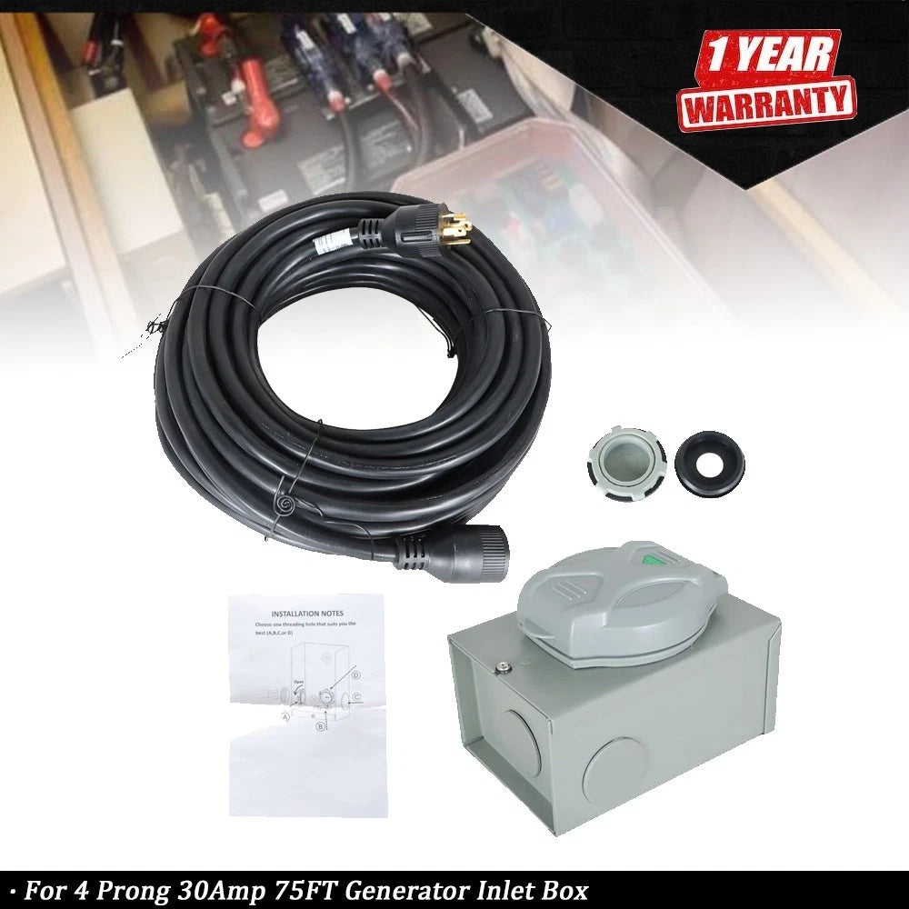 Generator Inlet Box and Extension Cable Combo for NEMA L14-30 (75FT)