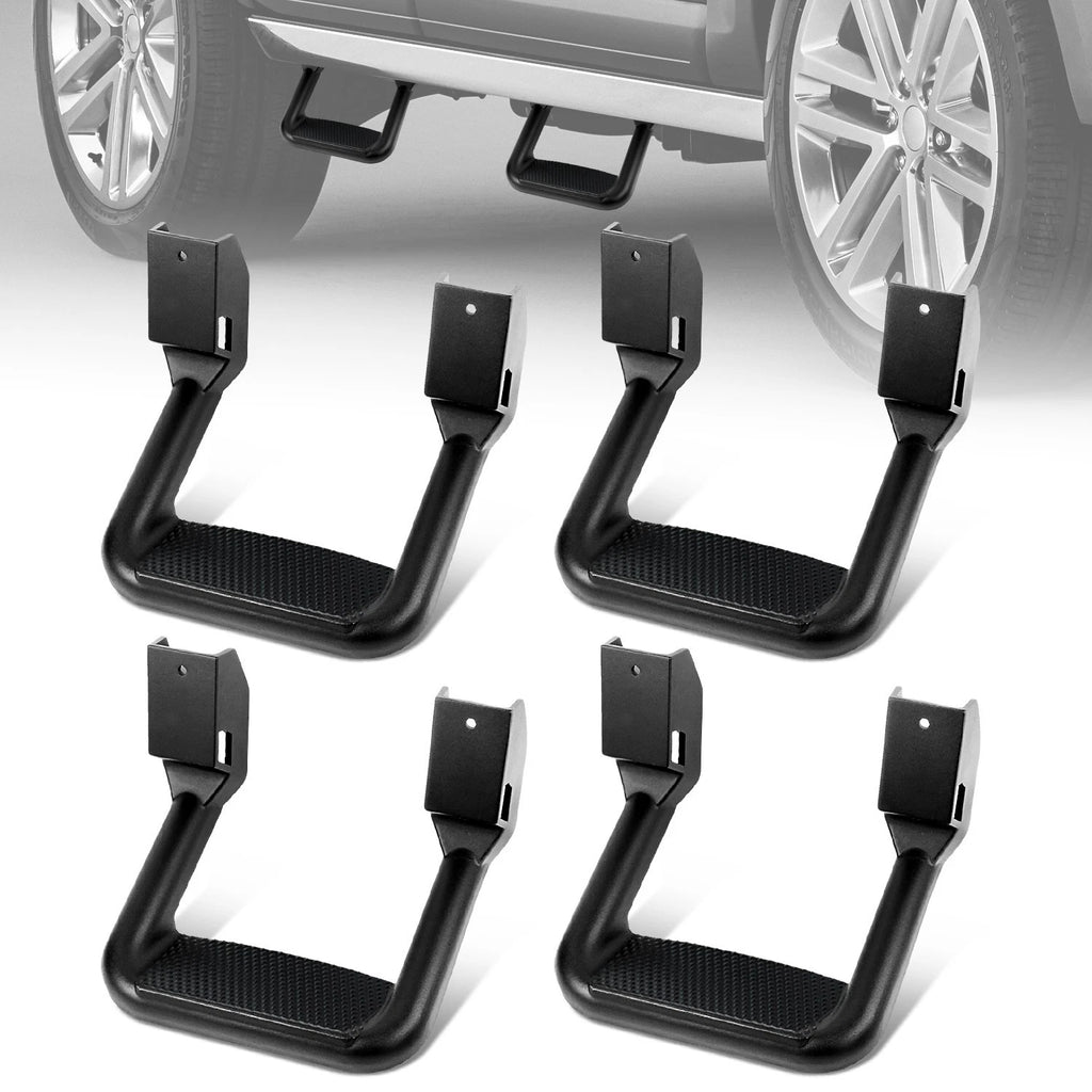 Set of 4 Black Powder-Coated Cast Aluminum Side Steps for Ford/Chevy/GMC/Dodge