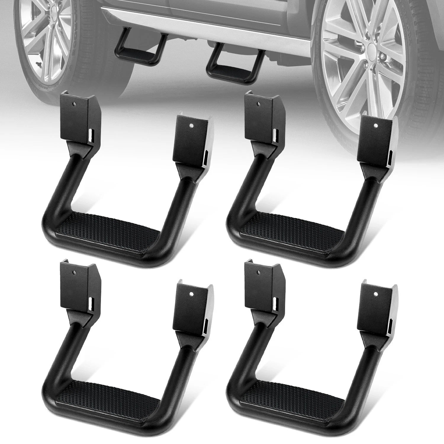 Set of 4 Black Powder-Coated Cast Aluminum Side Steps for Ford/Chevy/GMC/Dodge