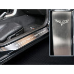 Polished Stainless Door Sill Trim Kit w/Etched Emblem for 2005-13 Chevy Corvette
