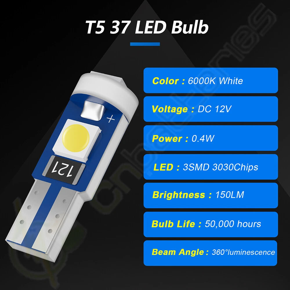 20X T5 6000K LED Visor Vanity Mirror Footwell Light Bulbs 37 74 58 70