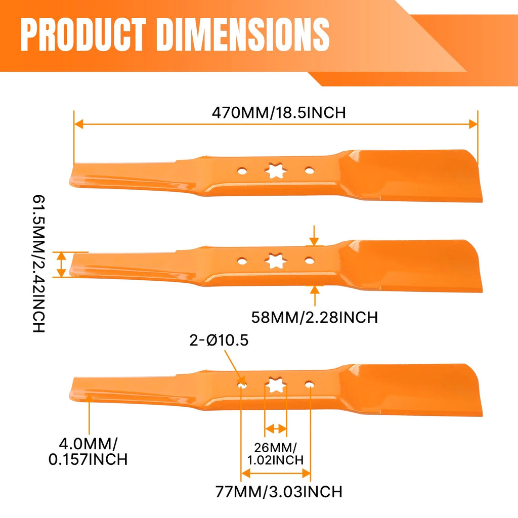 3 Packs Mower Blades for MTD/Cub Cadet/Troy-Bilt 54" Cut (742-05056, 942-05056)
