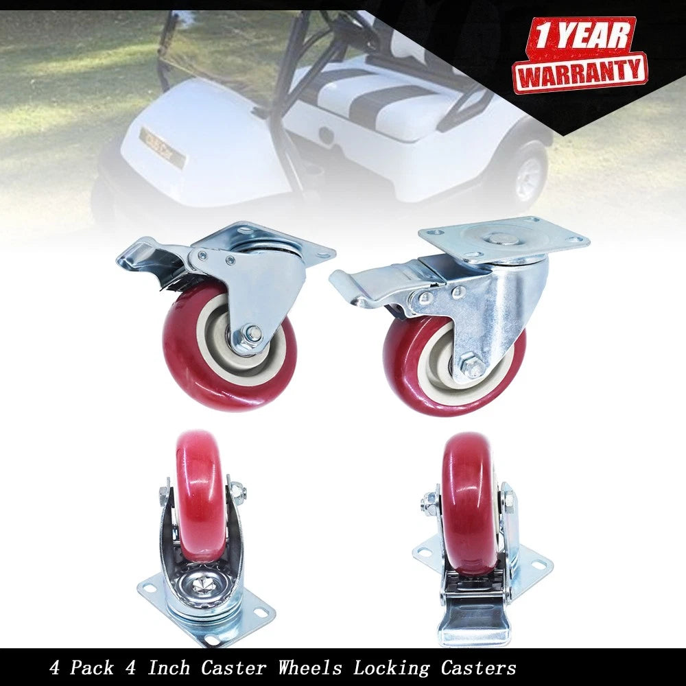 Set of 4 Locking Caster Wheels with Brake 4 Inch Swivel Plate