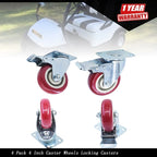 Set of 4 Locking Caster Wheels with Brake 4 Inch Swivel Plate