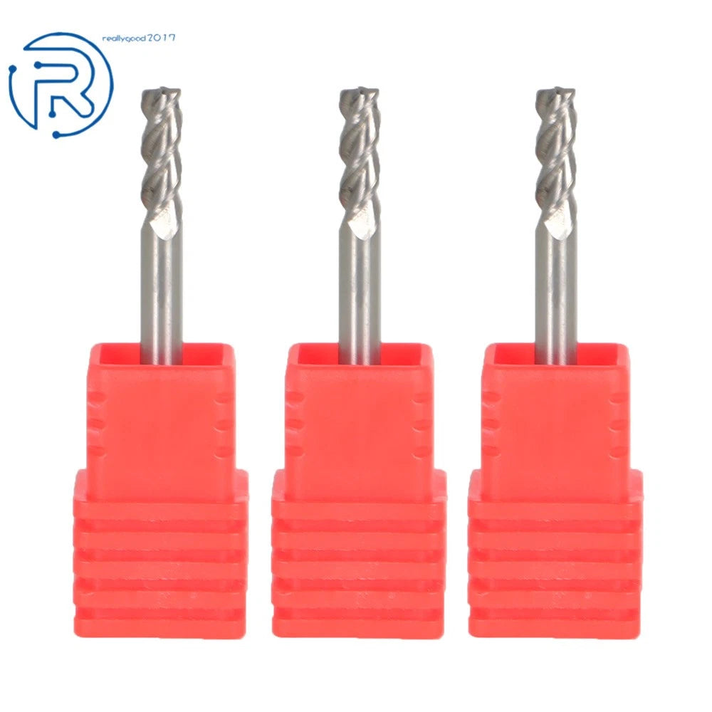 Set of 3 Carbide End Mills for Various Applications (1/8" Flute, 3/8" LOC)