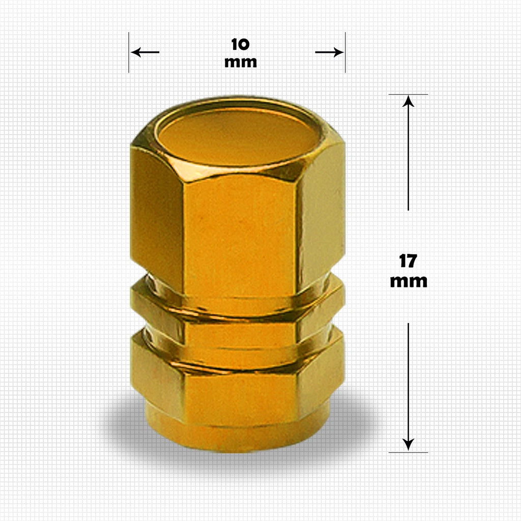 Set of 4 Gold Aluminum Tire Stem Caps for Universal Vehicles (Hexagon Style)