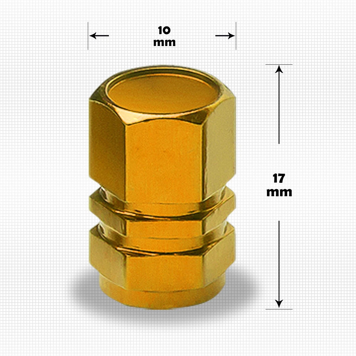 Set of 4 Gold Aluminum Tire Stem Caps for Universal Vehicles (Hexagon Style)
