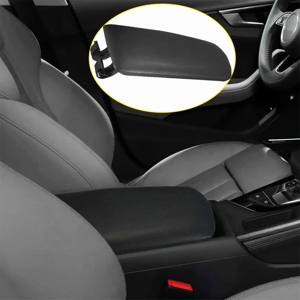 Leather Armrest Console Lid Cover for Audi A4 (2004–2008) Black