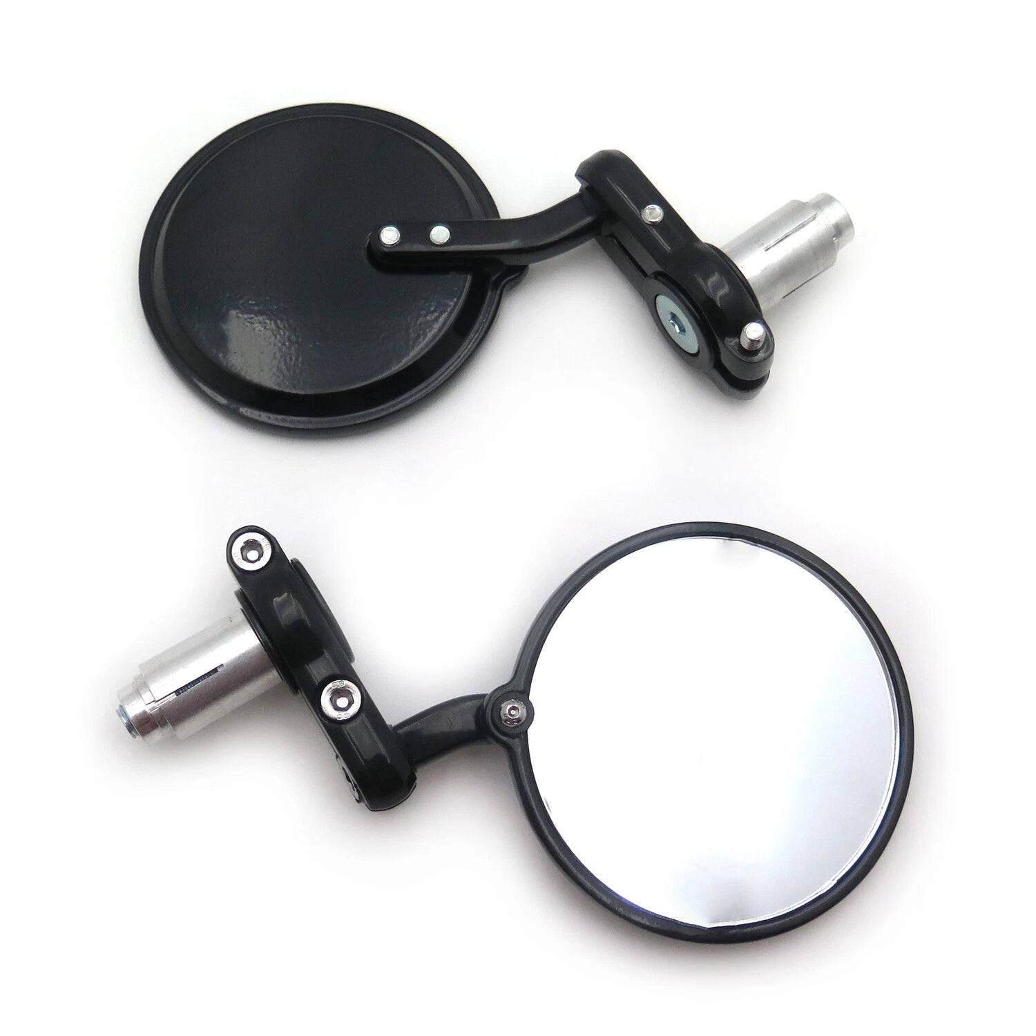 Pair Black Round 7/8" Handle Bar End Side Mirrors for Universal Motorcycles
