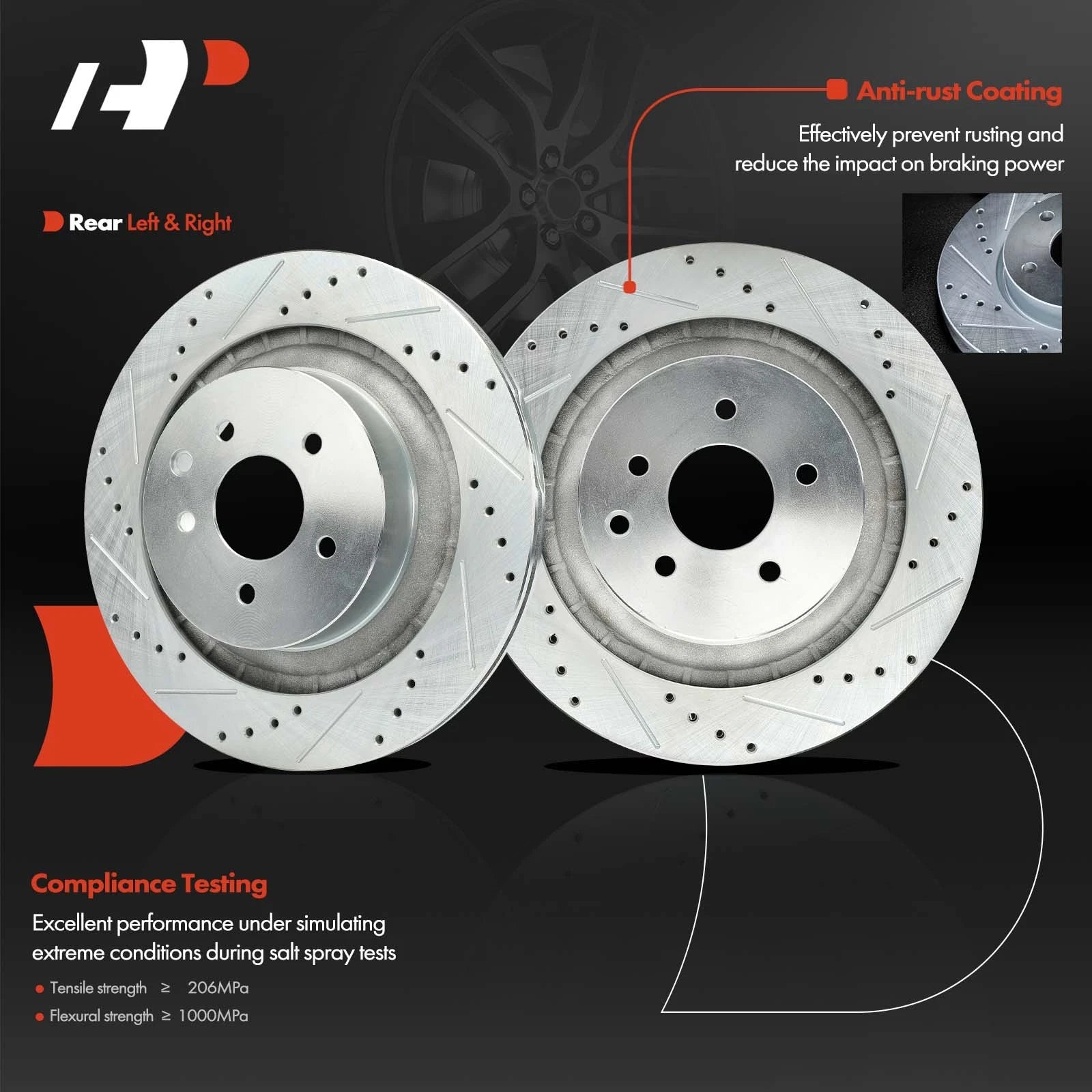 Rear Drilled Brake Rotors for Nissan 350Z 370Z Infiniti G37 Q60 (2003–2020)