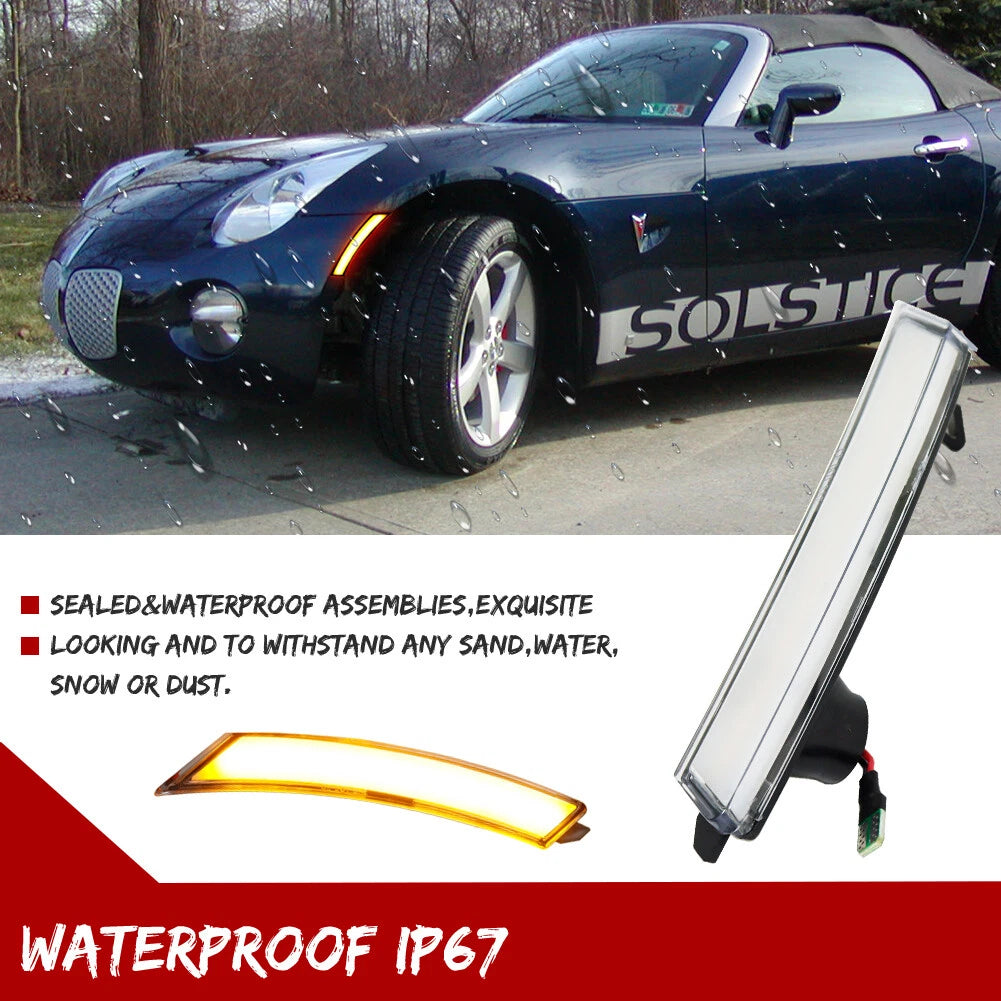 2X Clear Lens Amber LED Front Sidemarker Lights for Pontiac Solstice/Sky (2006–2010)