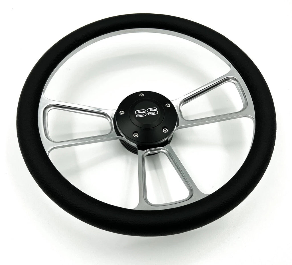 Polished Leather Steering Wheel Black Horn for 1974–1994 Chevy Truck