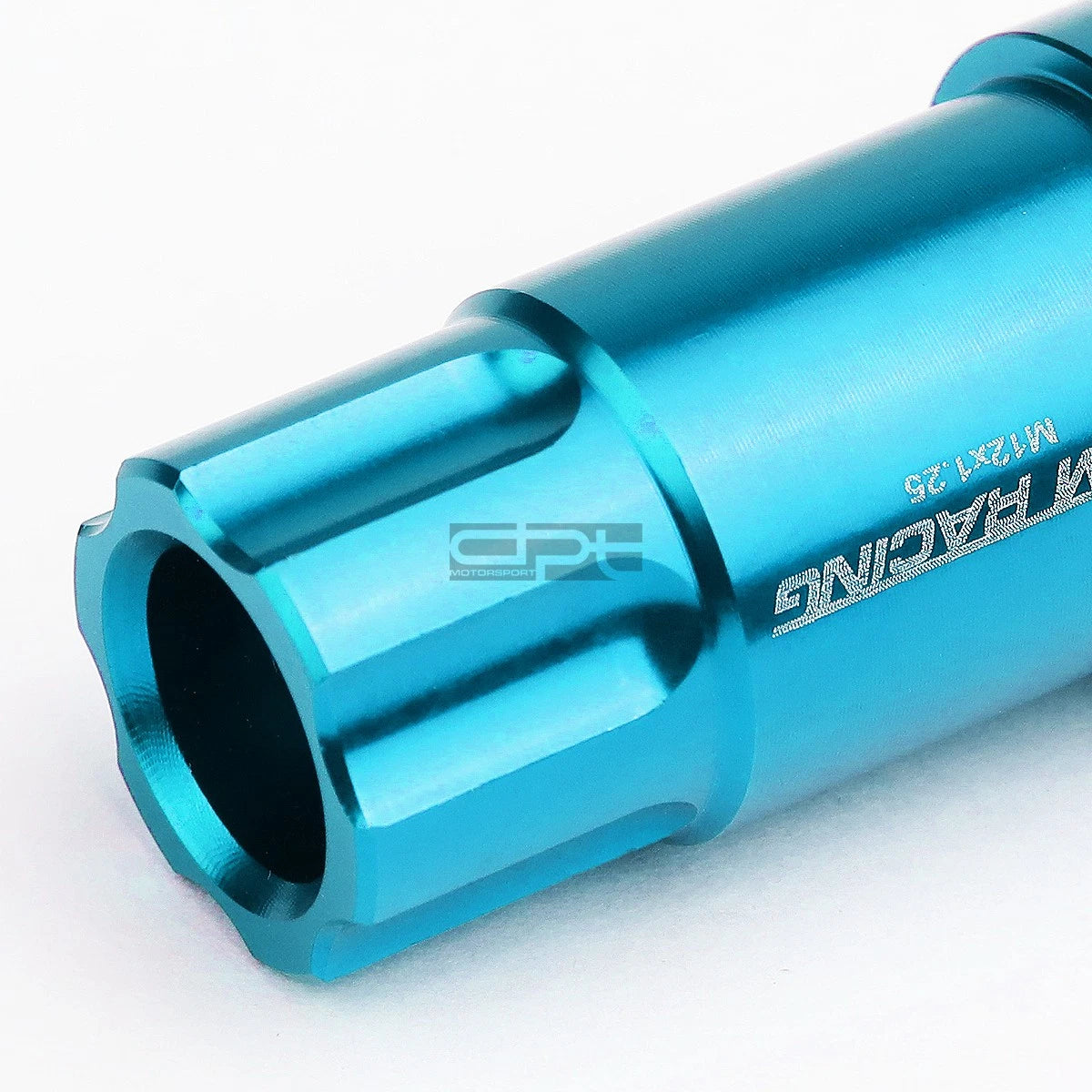 Set of 20 Open End M12x1.25 50mm Tall Sky Blue Aluminum Lug Nuts + Lock Key
