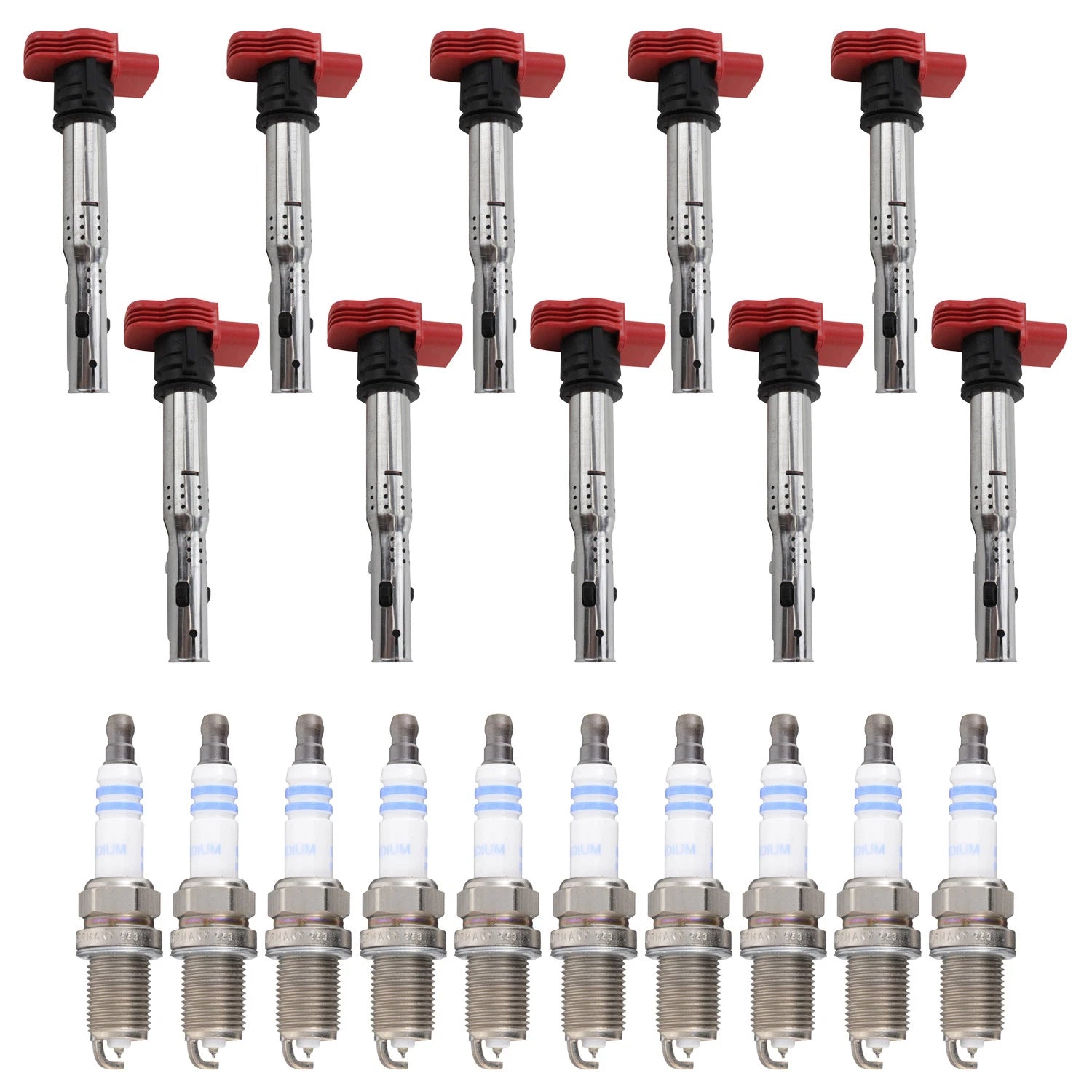Set of 10 Ignition Coils & Spark Plugs for Audi S6 S8 D3 C6 (2006–2012)