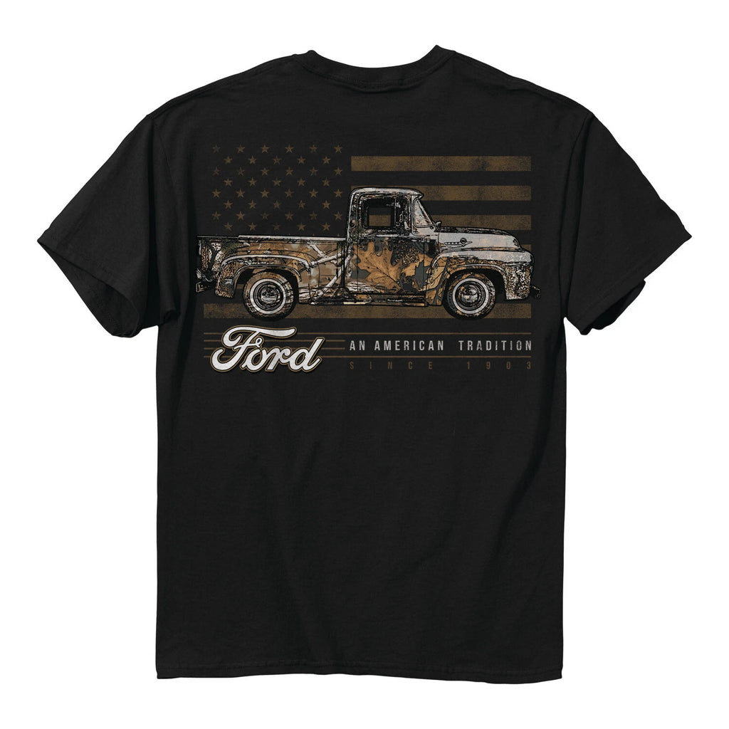 Ford Truck Camo American Flag Black T-Shirt for Ford F Series (1999–2016)
