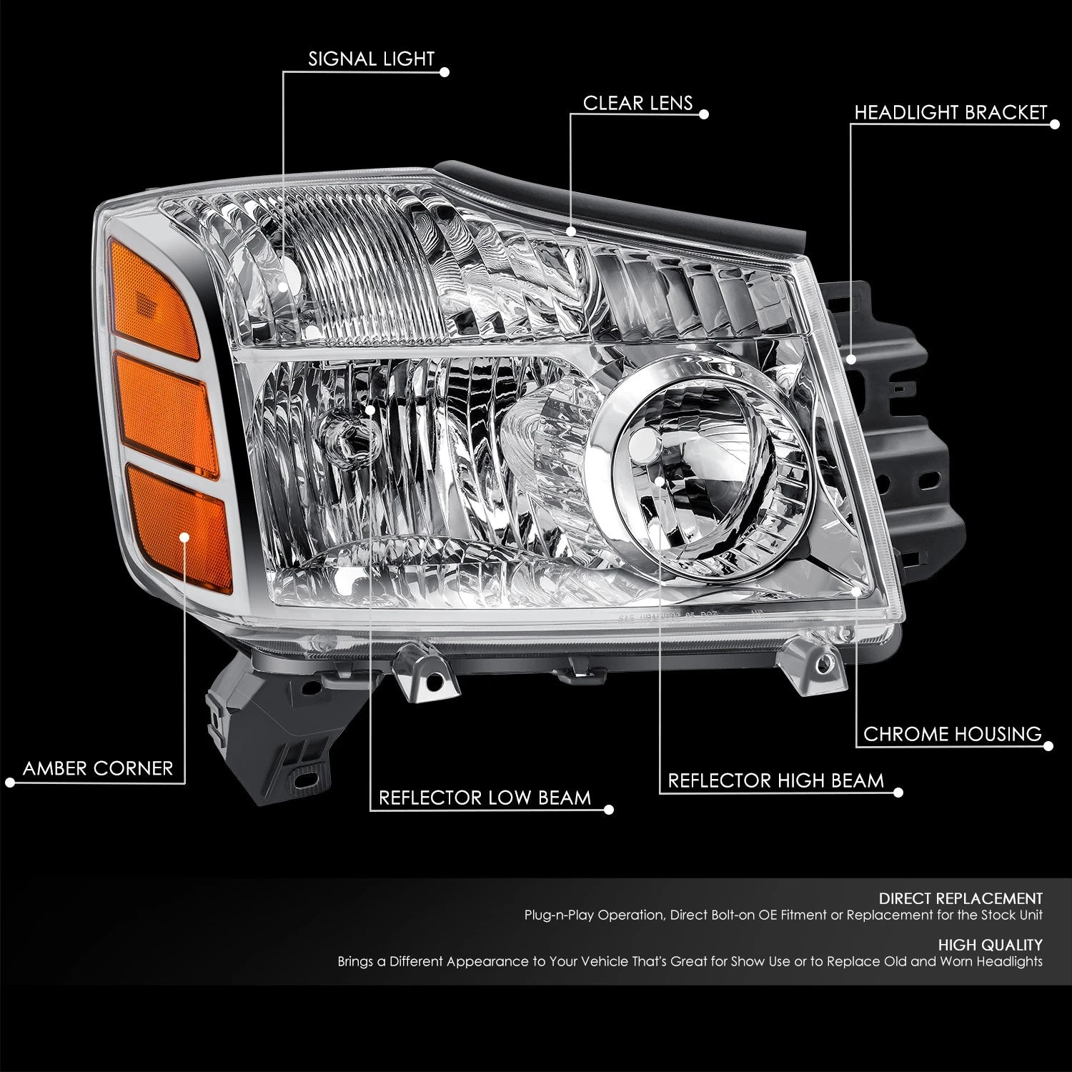 Right Chrome Housing Headlight Lamp for Nissan Armada Pathfinder Titan (2004–2007)