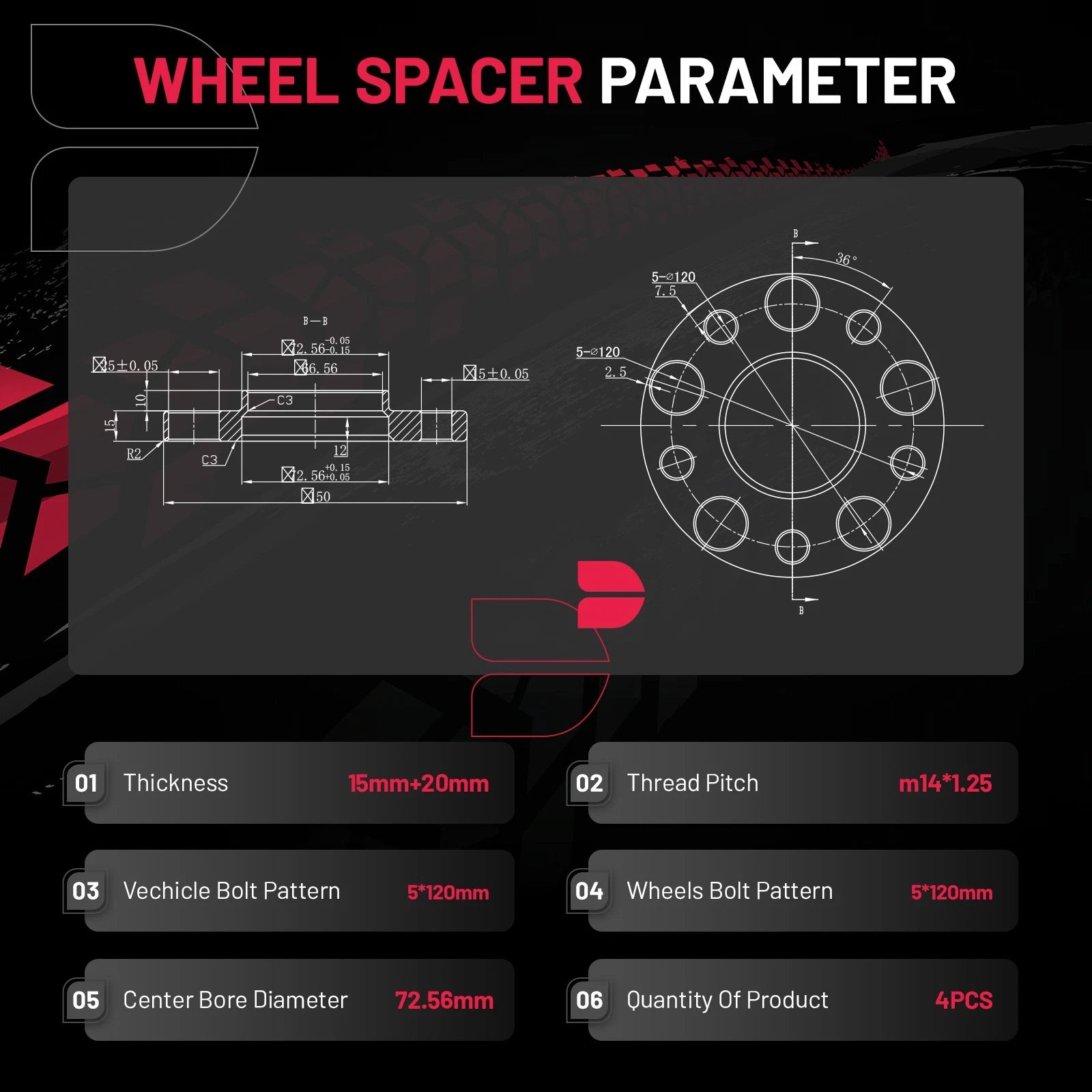 Set of 2 Hubcentric Wheel Spacers 15mm & 20mm 5x120 for BMW M4 (2015–2020)