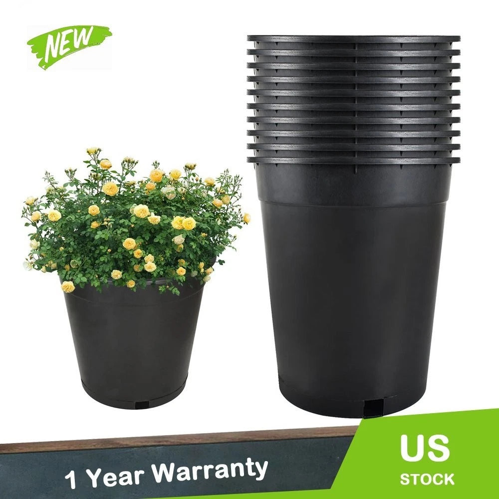 Set of 10 Black Plastic Nursery Planters for Garden (5 Gallon)