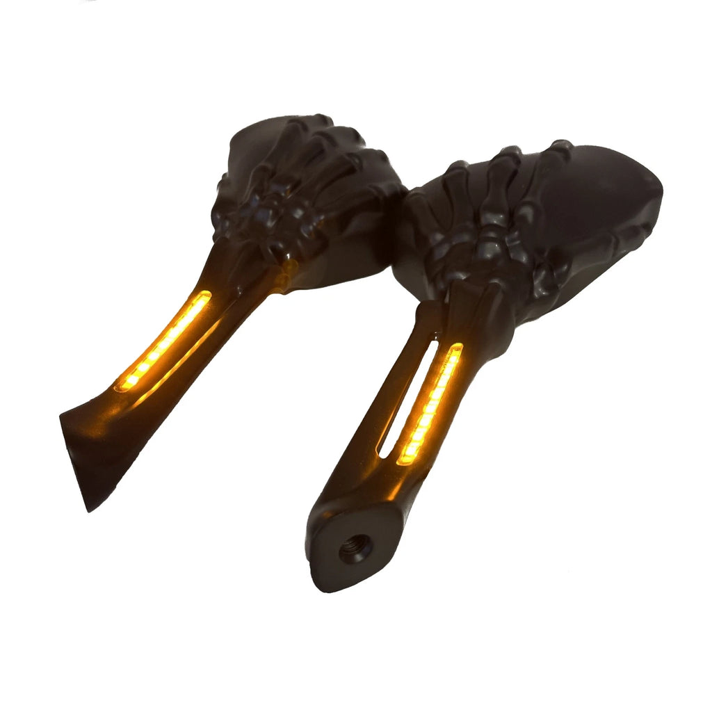 Black LED Skull Rearview Mirrors for Harley Honda Suzuki Kawasaki (All Years)