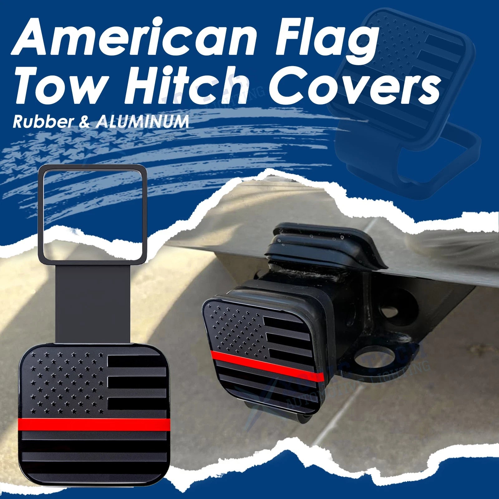Universal Red Line Flag Tow Hitch Cover for 4-Way Flat Insert (---)