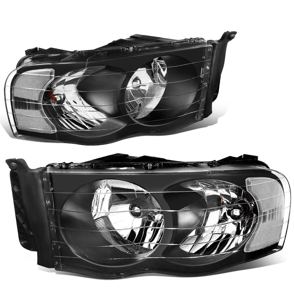 Pair of Headlights for Dodge Ram Pickup (2002–2005) - Black Housing, Clear Corner