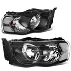 Pair of Headlights for Dodge Ram Pickup (2002–2005) - Black Housing, Clear Corner