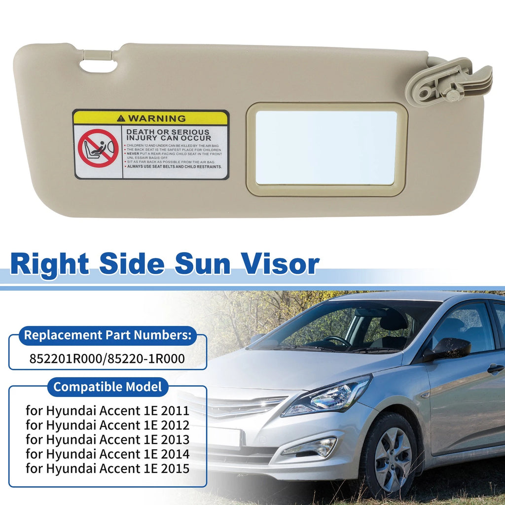 Right Side Sun Visor for Hyundai Accent (2011–2015) No. 85220-1R000 Beige