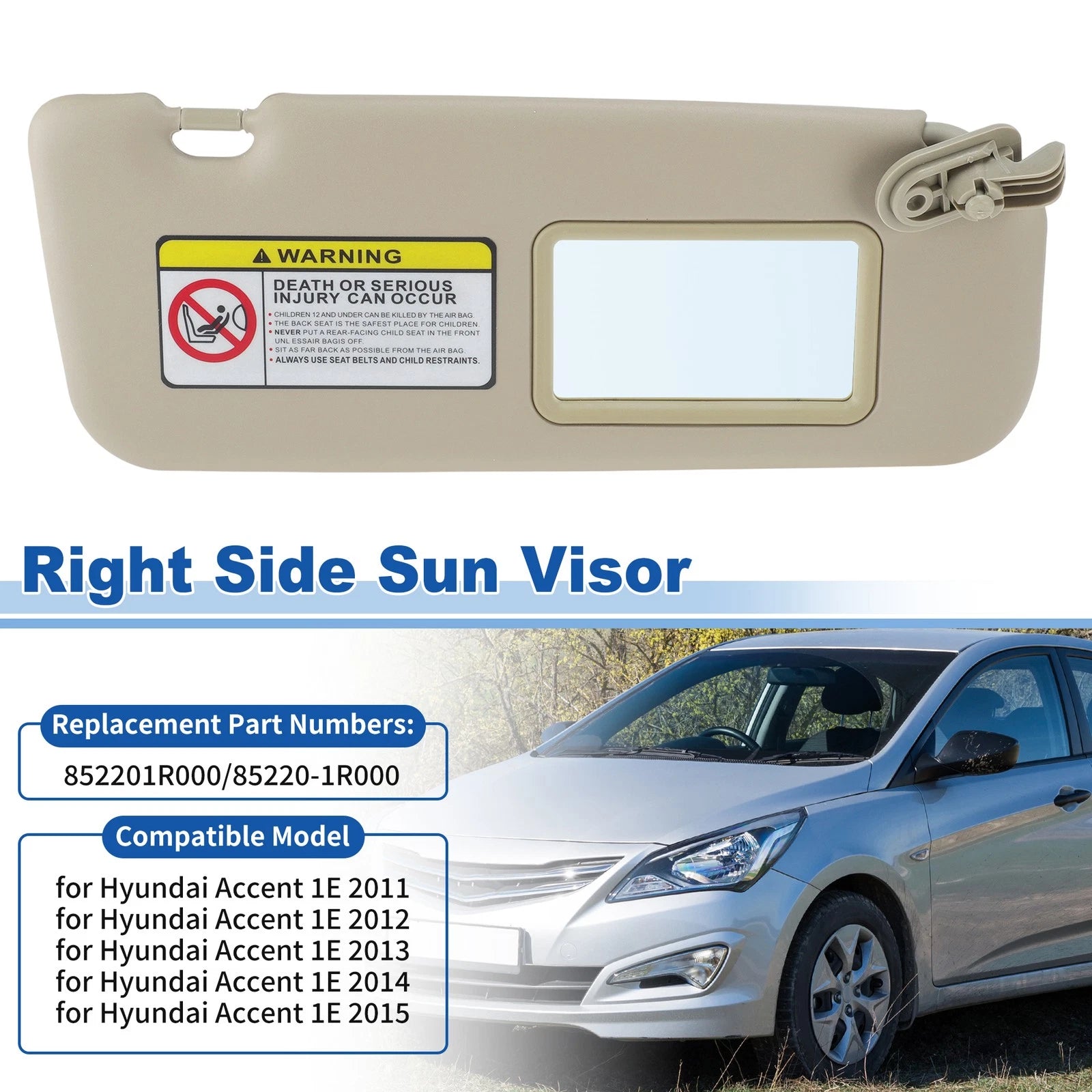 Right Side Sun Visor for Hyundai Accent (2011–2015) No. 85220-1R000 Beige