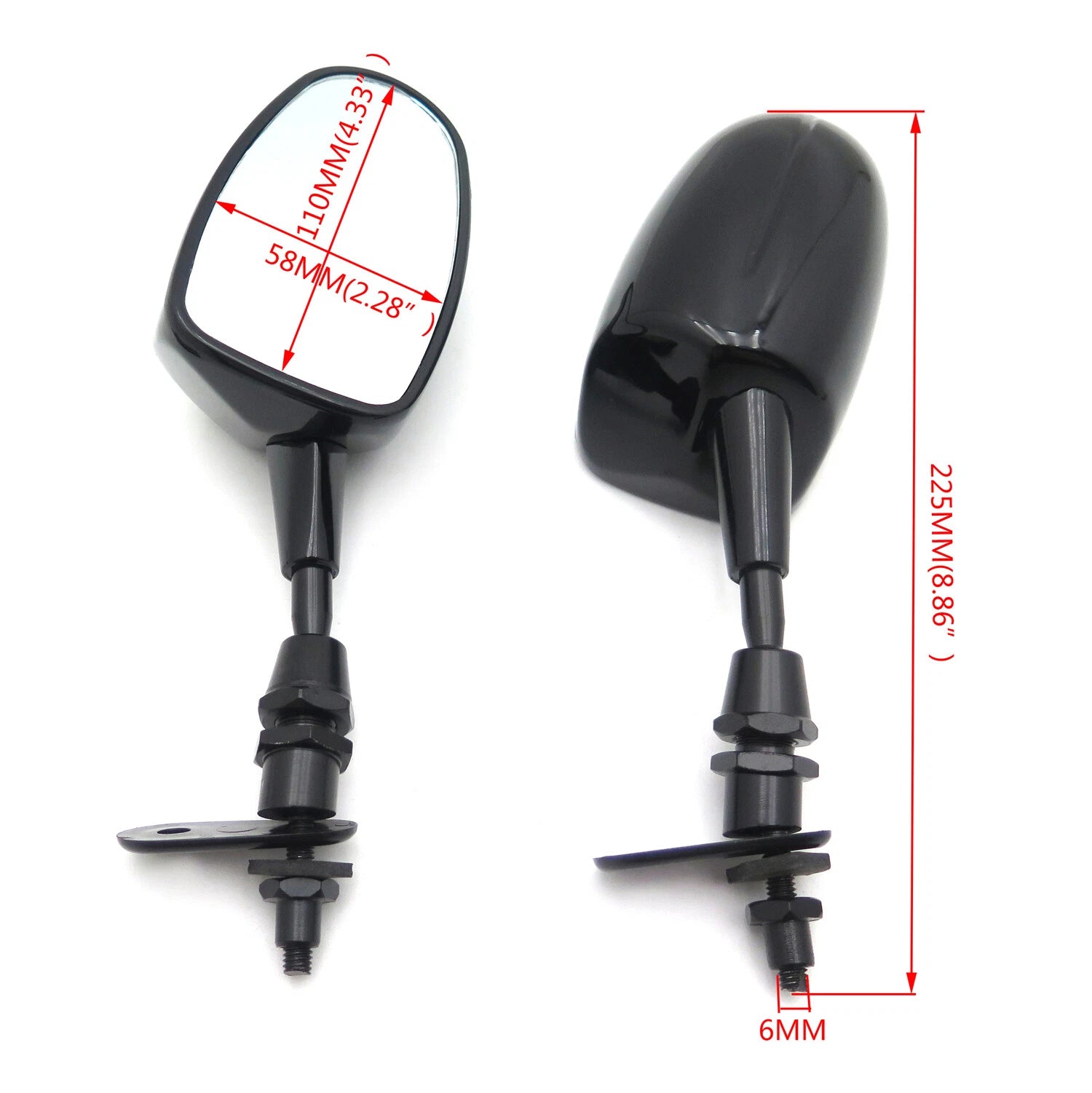 Mini Racing Mirror for Yamaha YZF R6 (2006–2008), YZF R1 (2002–2008) Black