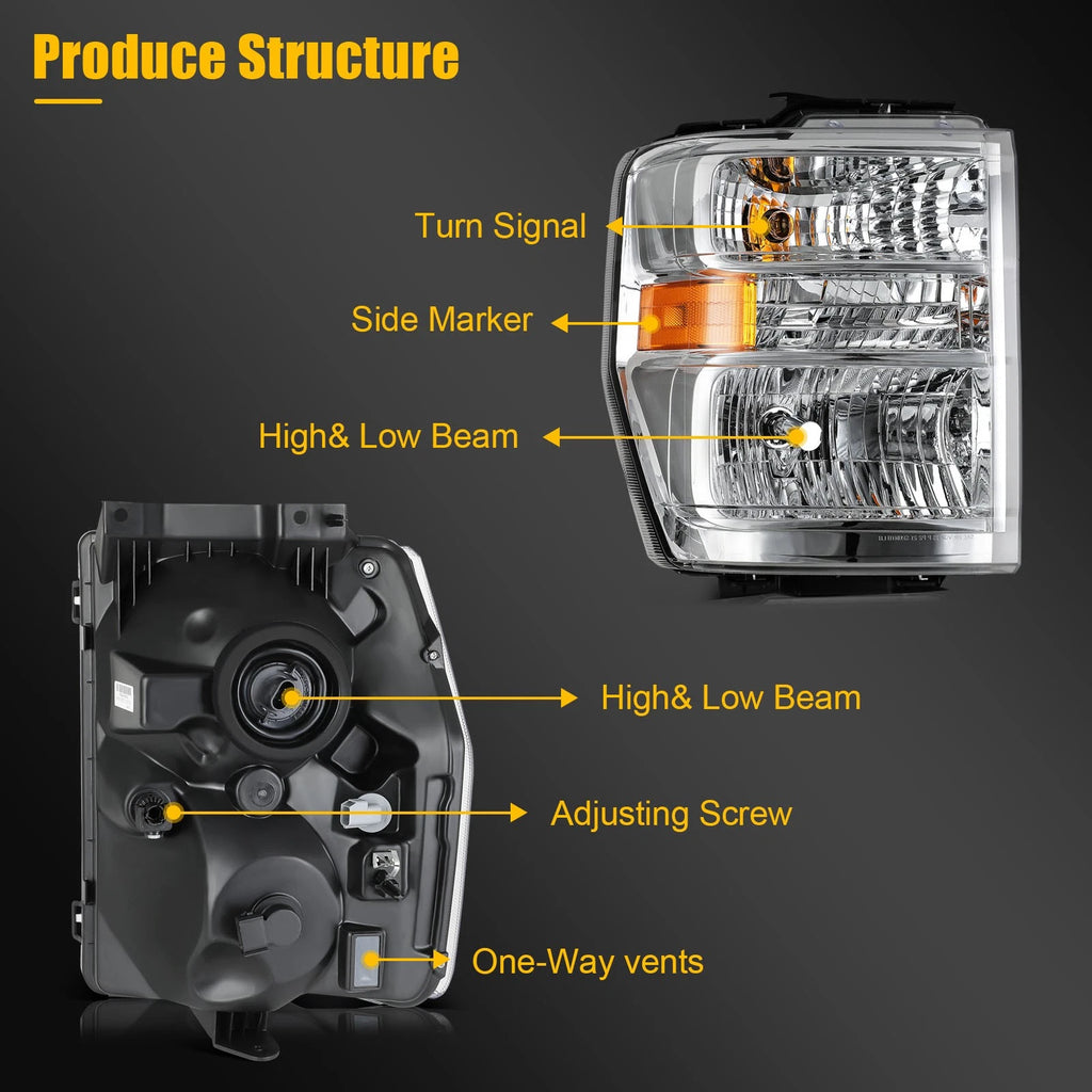 Headlight Assembly Pair for Ford E150 E250 E350 E450 Econoline Van