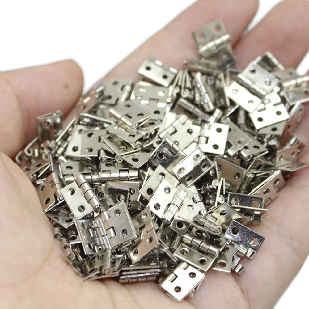 50pcs Mini Hinge for Jewelry Chest Craft Cabinet Wine Box (12x13mm) Silver