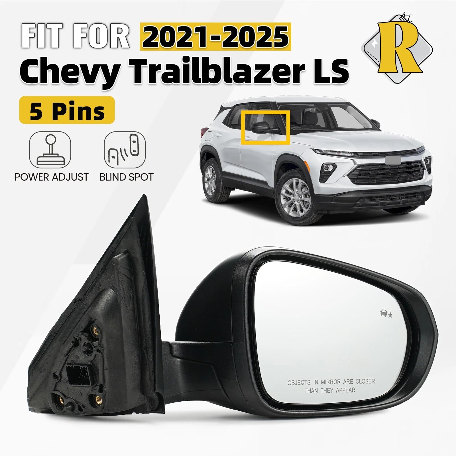 Side Mirror for Chevy Trailblazer LS (2021–2025) Right Textured w/Blind Spot 5Pins