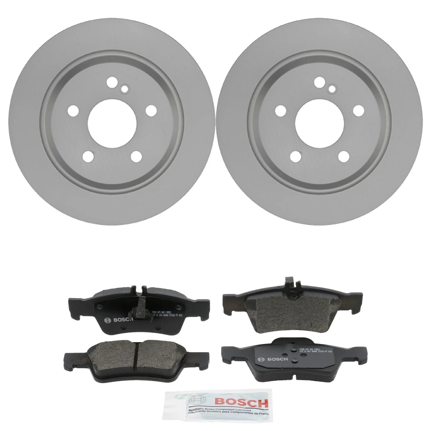 Bosch QuietCast Rear Rotors & Ceramic Brake Pad Kit for W221 S400 R230 SL550 (2007–2013)