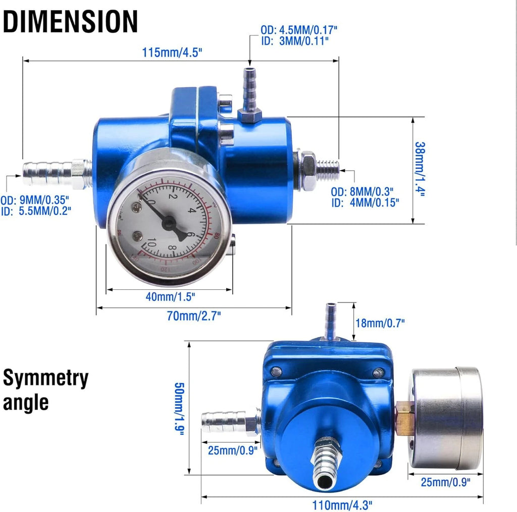 Adjustable Fuel Pressure Regulator with Gauge & Fitting Kit for Universal (All Years)