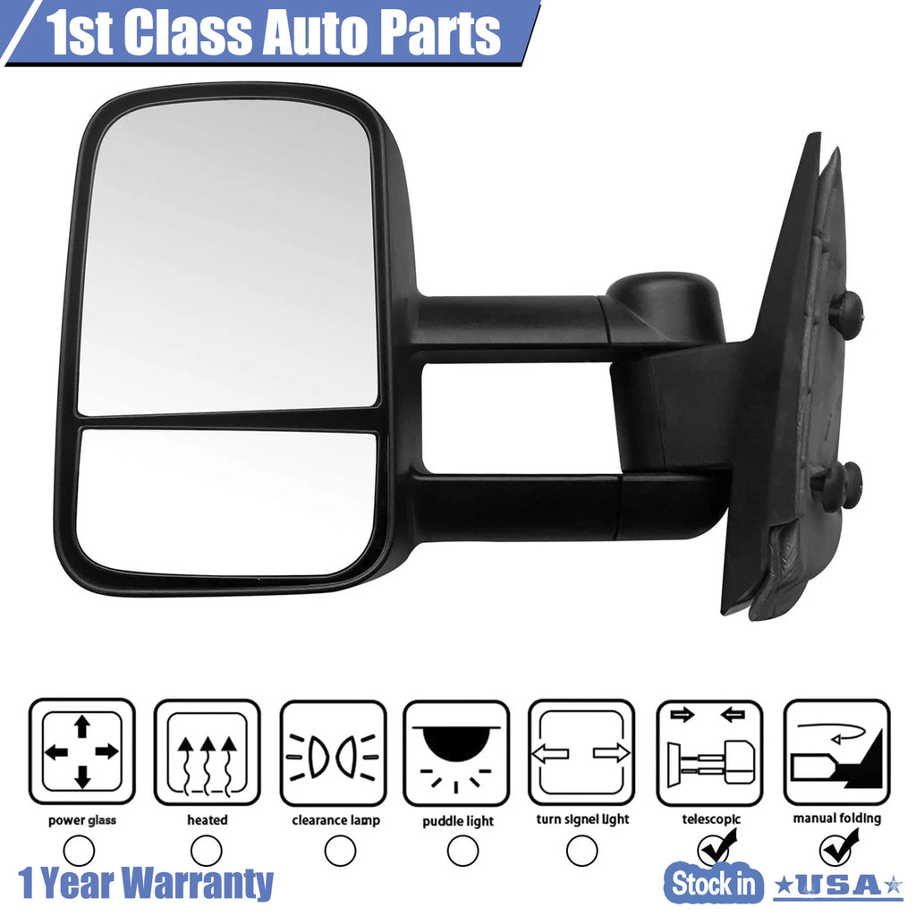 Pair Towing Manual Mirrors for Chevy Silverado GMC Sierra 2500 HD 3500 HD (2007–2014)
